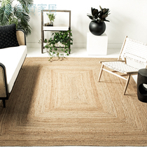 Handmade jute rug living room coffee table woven linen knotted Japanese bedroom bedside blanket Nordic style square floor mat