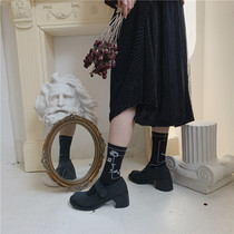 LET ME SEE art flower Socks Black gray socks simple retro all long autumn and winter socks
