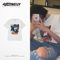 Bandit gang of dark black ensemble short sleeve men and women skateboarders hip hop rap letters printed high street old schoolt shirt