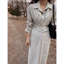 Spot on the spot = Joo Korea double double collar collection waist three-grain buttoned with dress D