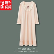 Top melon nightgown womens spring and autumn pure cotton long sleeves sweet princess style 2022 new autumn lace long pajamas