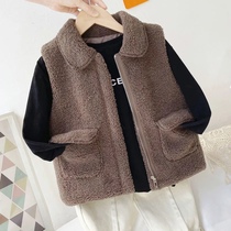 childrens vest 2021 fleece thickening new autumn winter lamb velvet boys and girls middle and small childrens vest inside and outside wearing foreign atmosphere