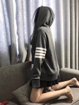 Korean coat womens hooded cardigan couples loose Korean version of the sweater mens ins autumn thin fashion brand four bars