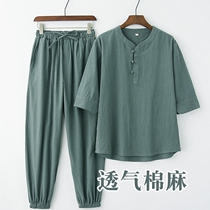 Chinese style mens short-sleeved T-shirt mens Tide brand half-sleeved cotton and linen suit trendy very pair mens Chinese clothing