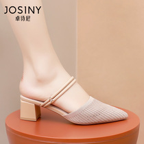 Zhuo Poetry Ni 2022 Summer New Baotou Sandals Women Sweet Beauty Fairy Wind Coarse Heel Two Wear 100 Cool Slippers