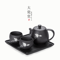 Big porcelain hall hand-made tin Japanese-style coarse pottery teapot home set kung fu tea set one pot two cups dry brewed tea table
