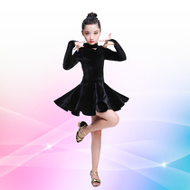 Autumn and winter new childrens long sleeve velvet Latin dance dress girls dance performance