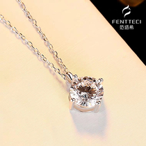 Sterling silver plated 18K white gold classic filamentous Mosan diamond four-claw single pendant clavicle chain necklace female simple temperament