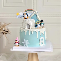 Penguin 4 piece cake decoration ornaments igloo cake decoration cute dessert table decoration plug-in decoration