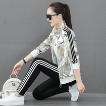 BBQ Sportswear Suit Womens Spring Autumn 2022 New Standout Collar Loose Long Sleeve Printed Casual Wear Clothing Three Sets