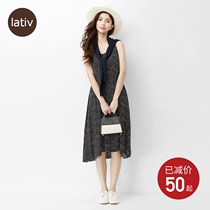 Lativ mausoleum dress sleeveless print dress midi one-piece dress summer womens wear