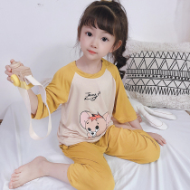 Girls pajamas thin modal childrens summer seven-piece sleeve air-conditioning clothing girl childrens cartoon home clothing set