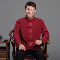 Spring and Autumn Chinese Fengyu old cotton and Tangshan men long sleeve suit Chinese Han clothing Daddy clothes large grandfather