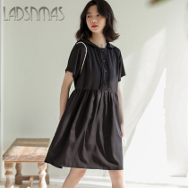 2021 summer new Korean hipster Loose Doll collar lapel black long short sleeve dress tide