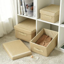 Japanese rattan woven storage box Fabric storage basket with cover Snack underwear wardrobe finishing storage storage box