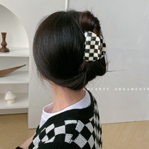 Chuanye checkerboard grab clip female Net red 2021 New hairclip back head temperament tide clip headgear shark clip