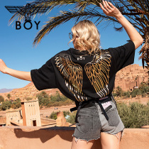 boylondon Symmetrical Gold Wing Print T-shirt Womens Loose Short Sleeve 2020 Summer