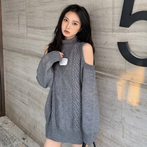 2020 autumn and winter New Korean version of loose thin care machine design sense niche high collar shoulder sweater wear female tide