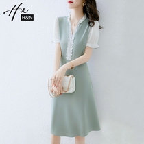 French high-end dress summer new little skinny lace stitching ruffles fake two A- line dress
