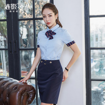 Special Price 69 Summer Professional Dress Woman Short Sleeve Shirt Suit Hotel Front Dress Beauty Salon White Collar Workwear