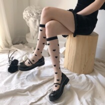 2020 summer new girl glass silk love tube socks Calf socks Thin ins net red socks black and white card stockings