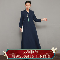 Red Dust-Chinese Autumn Winter Thickened with velvety Zen suit Tea Cotton Suit Woman Zen cotton dress with dress jacket Dress Jacket long robe
