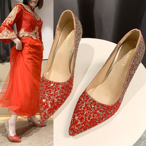 Xiuhe wedding shoes 2020 new sequin dress shoes red high heels women Crystal main yarn wedding bridal shoes