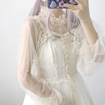 Pearl long-sleeved Lolita Lace mesh sunscreen blouse Fairy sweet super fairy base shirt top summer