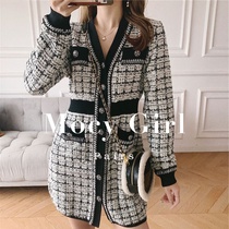 sandro asw small fragrance knitting V collar dress female 2022 French famous temperament medium long skirt