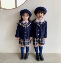 Inglén Childrens kindergarten Primary school uniforms Cute West Suit Positive Dress Uniformed navy collar men and women