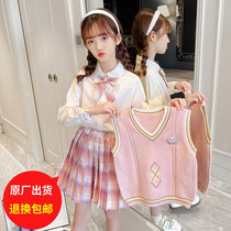 Girl Suit Spring Autumn 2022 New Fashion Foreign Air Academy Wind CUHK Boy Cardiovert Shirt Plaid Dress Three Sets