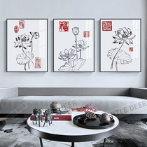 New Chinese living room decoration painting Chinese style sofa background wall mural aisle corridor Chinese painting lotus ink painting
