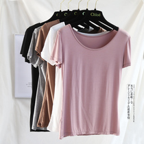 Modal base shirt Womens Short Sleeve T-Shirt Slim Joker Black Slim Low Collar Top Round Neck T-Shirt Thin Wear