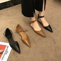 ITSK Sandal Women Baotou Pointy Temperament Slim Hollow Flat Bottom Lined With Black Single Shoes