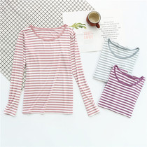 Spring and autumn Modale Stripes Stripes bottom Long sleeves T-shirt Womens autumn clothes New Body Underwear Casual can be worn out of sweet and thin