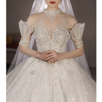 Main wedding dress bride 2022 new retro 2021 trailing small children French style light go out gauze starry sky word shoulder