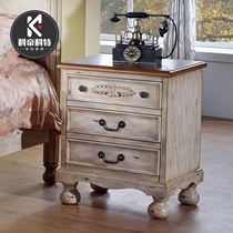  Bedside table Solid wood storage cabinet Bedroom bed front table wooden side cabinet old American solid wood retro bedside table