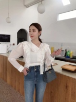 ACE Koreas Euniers autumn new shirt female Korean version of the fashion lace with small crowddesign V-collar blouses 7198