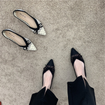 Good to wear without picking up people ~ ITSK single shoes female flat bottom pointed shallow mouth butterfly knot low heel soft underbean bean shoes
