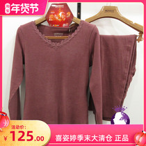 Xi Zi Ting 638 autumn and winter female lace collar double-sided velvet heating cotton padded warm backing underwear set Q636