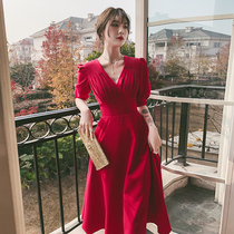 Toast dress bride v-neck thin 2021 new certificate wedding red dress can usually be worn back to the door in summer