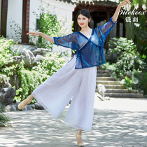 Classical dance practice clothes female Chinese ancient style elegant short style outer gauze clothes wide leg pants National table performance set