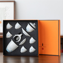 Drinking to Chinese DeHua White Porcelain Complete Tea Set Small Set Kung Fu Tea Home Cover Bowl Tea Cup Tea Maker Office