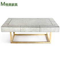 Modern minimalist stainless steel antique mirror coffee table metal titanium Nordic living room retro side table engineering customization