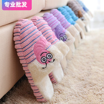 Special treatment Winter thick bottom warm plush home indoor floor non-slip mens cute Korean version of the couple slippers