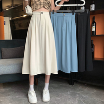  Suit high waist skirt female summer white hanging Hepburn style long skirt 2021 new chiffon elegant chic skirt