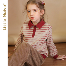 Littlenaive little naive girl striped sweater Cotton Spring and Autumn long sleeve T-shirt children polo shirt