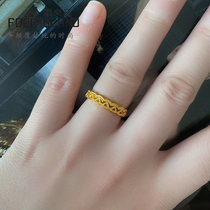 Fulai Island gold ring pure gold 999 gorgeous stacked lace ring ancient gold fashion exquisite womens jewelry