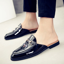 Half-slippers male pointed scalp shoes lazy outwear leather slippers mens slippers trend Korean summer sandals
