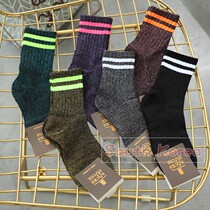 South Korea Imports Gold Silver Silk Pile Socks Shiny Silver Shallot Socks Two Bars Midbarrel Socks Women Ins Tide Fashion Nets Red